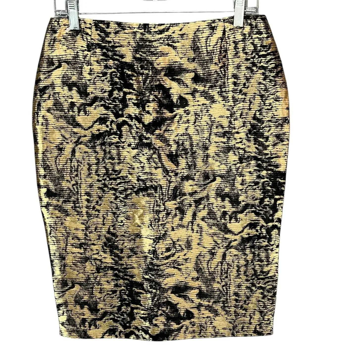 Escada Pencil Skirt US 4 Black Gold Linen Silk Blend Brocade Abstract Glamour - Image 2