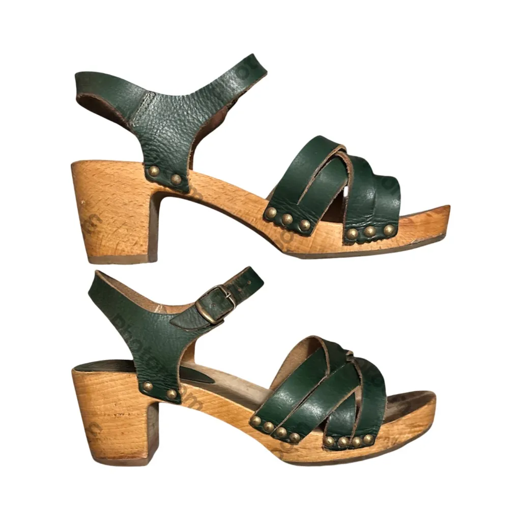BASABO Women’s French Emerald Green Strappy Clogs previously worn size 9 - Image 2