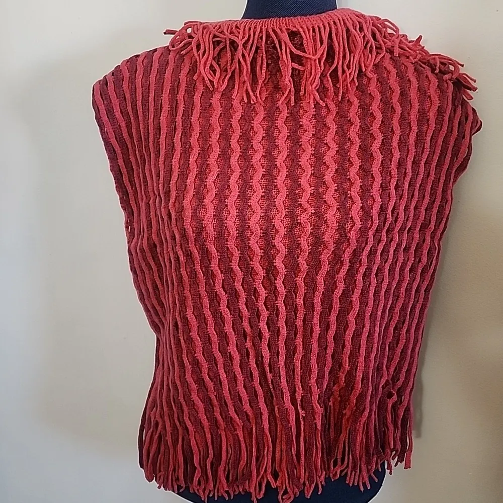 Coral Fringed Infinity Scarf with an Open Knit Design Pink - Image 7