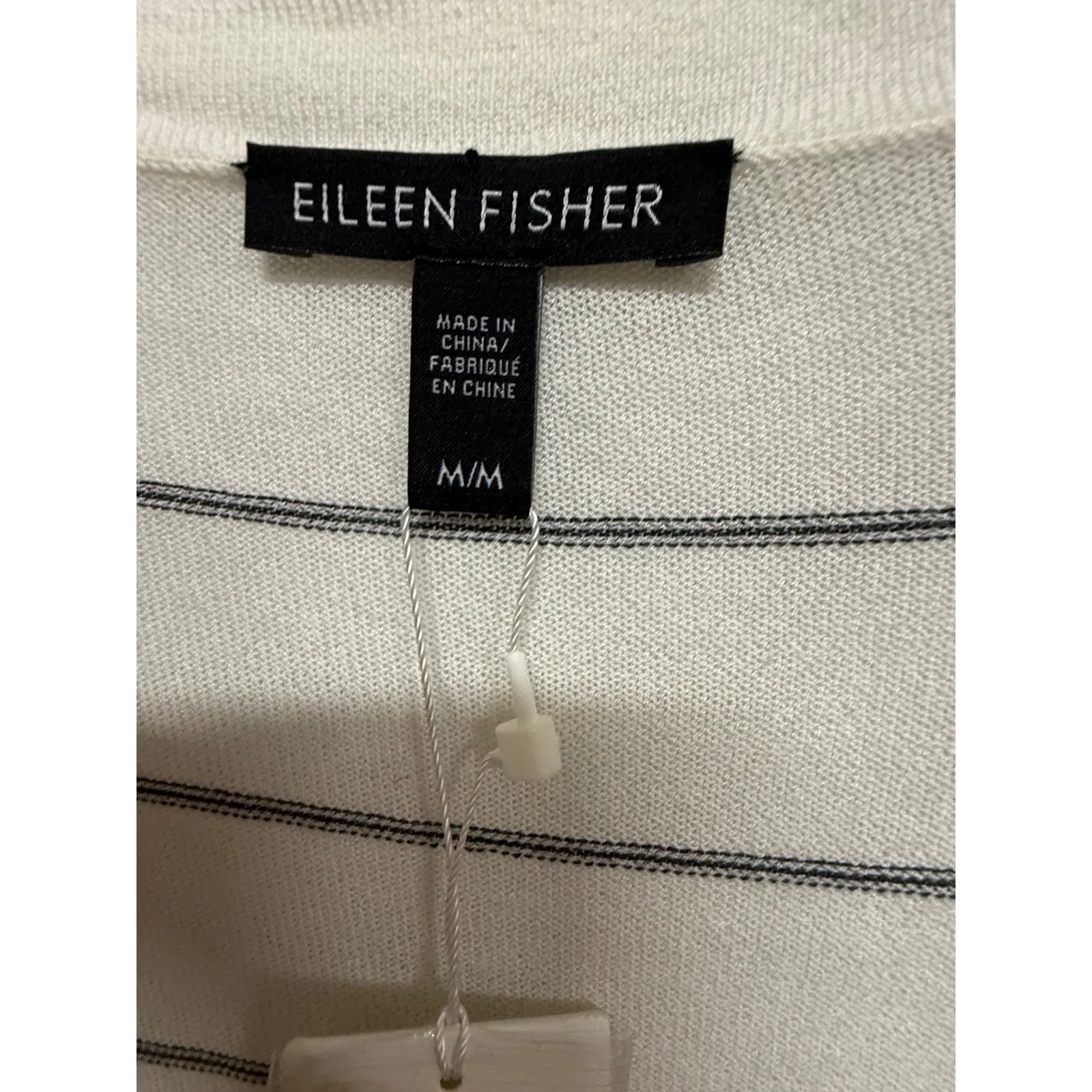 Eileen Fisher White Graphite Striped Tencel Stretch V-Neck Cardigan Medium NWT - Image 6