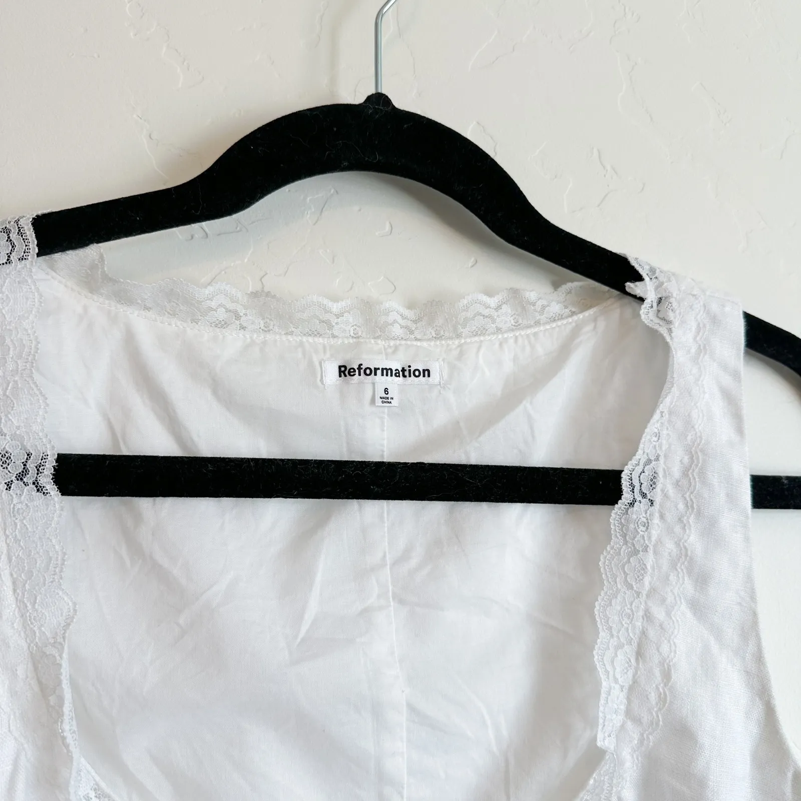 Reformation | Rosalie‎ 100% Linen Floral Lace Tie Top in White Size 6 - Image 9