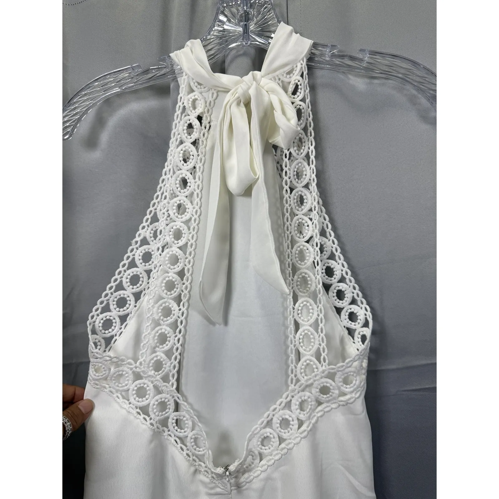 Lulus Halter Top Womens Medium White Lace High Neck Sleeveless Dressy Blouse‎ - Image 5