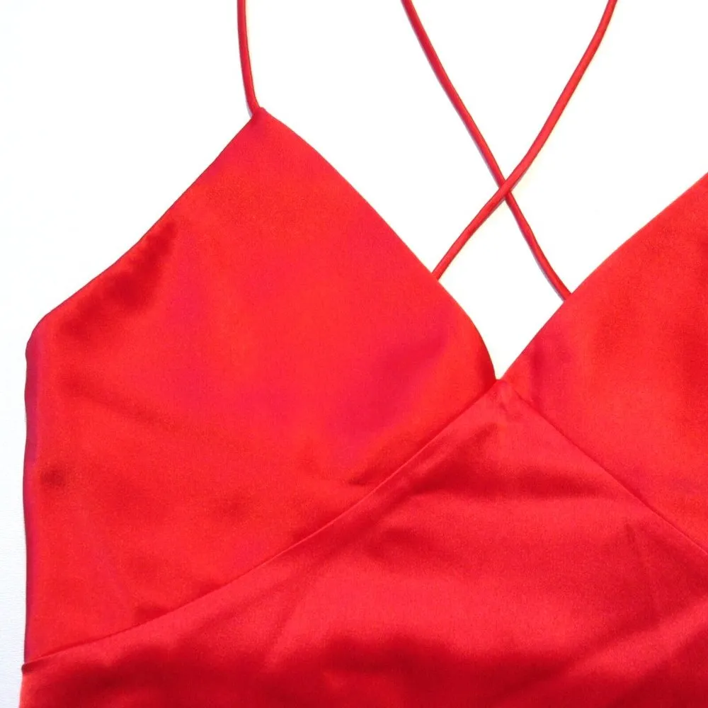 NWT Alice + Olivia Loraine Slipdress in Bright Poppy Seamed Satin Midi Dress 2 - Image 5