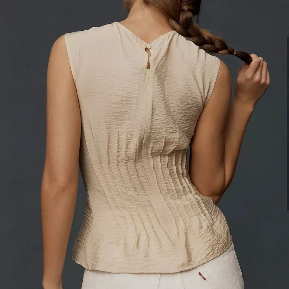 NWT Anthropologie Della Pleated-Waist Shell Top Beige womens size large - Image 3