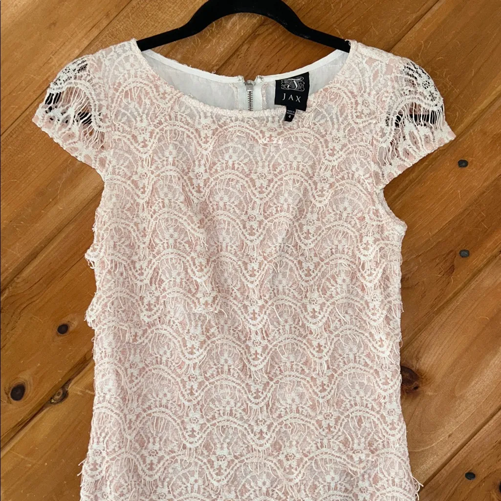 JAX cap sleeve scalloped tiered lace formal dress Pink Size 4 - Image 2