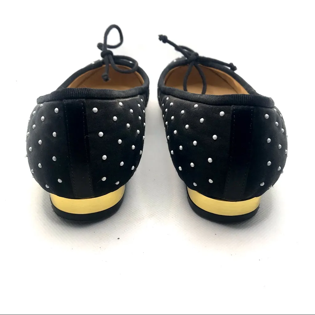 CHARLOTTE OLYMPIA BLACK WITH WHITE BEAD DOTS FABRIC AND LEATHER FLATS (35) - Image 9