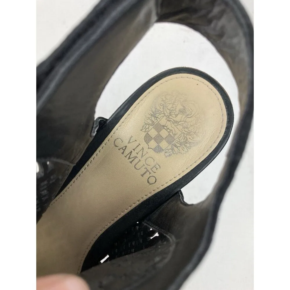 *Vince Camuto Heels Womens US 9M  Black Leather Laser Cut Peep Toe Ankle Booties - Image 12