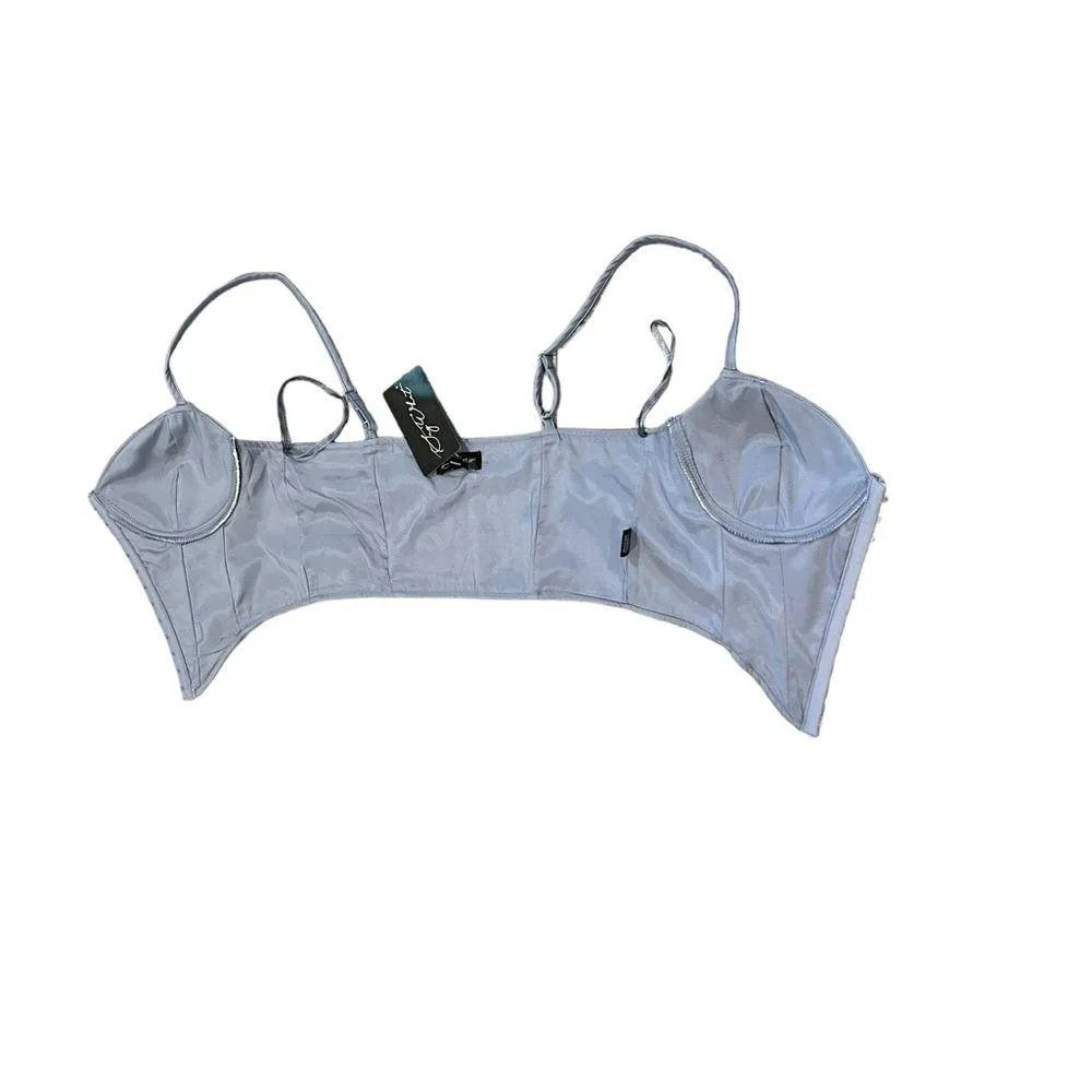 NWT Say What Light Blue Padded Cropped Bustier Top Front Closure Adj. Straps L - Image 8