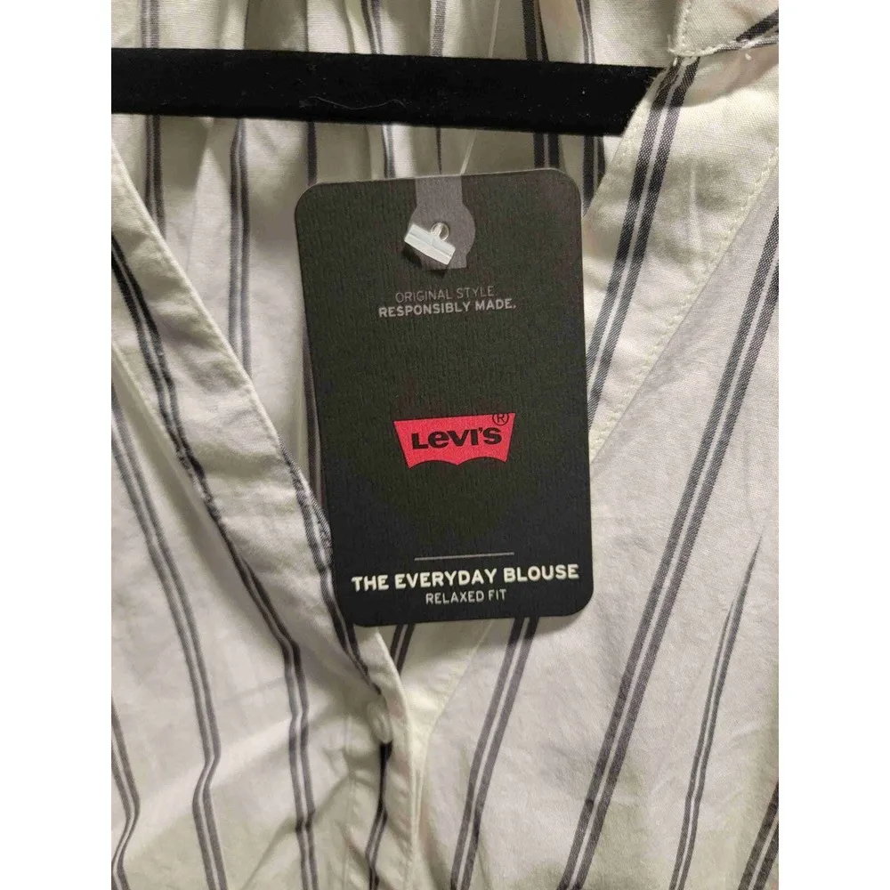 Levi's Blue Nights Stripe Long Sleeves V-Neck Button-Up Blouse Size Petite S b55 - Image 5