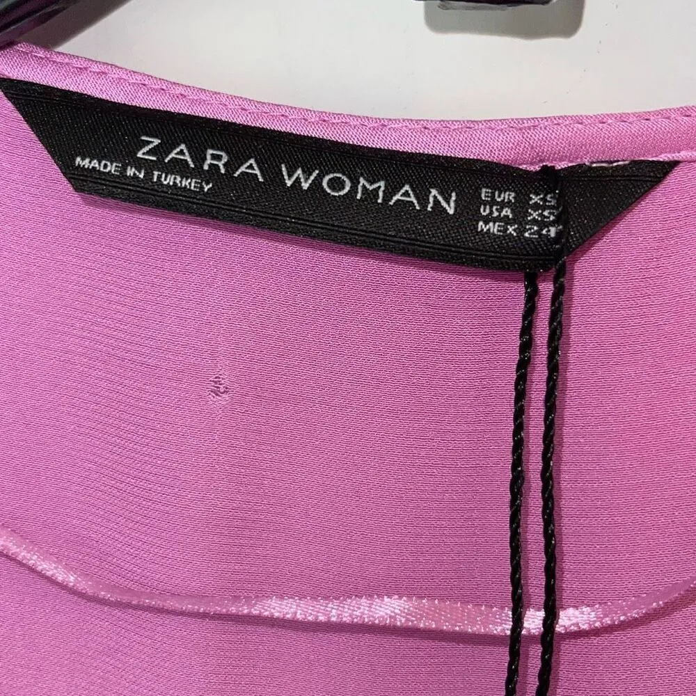 Zara Satin V-Neck Bell Short Sleeve‎ Snap Front Wrap Blouse Pink Size XS NWT - Image 6