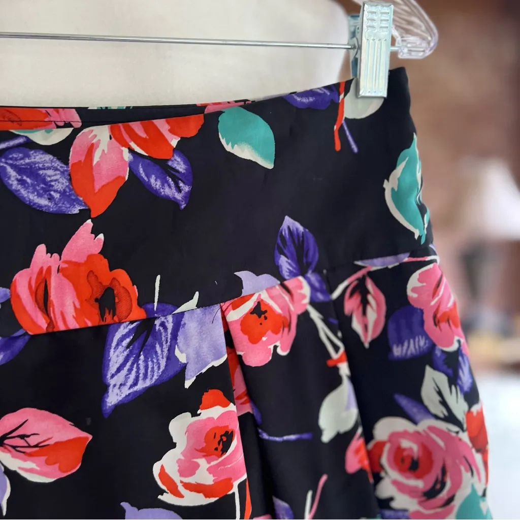 Express Skirt Black Multi Floral Silk High Waist Full 8 Cocktail Party Chic Glam - Image 13