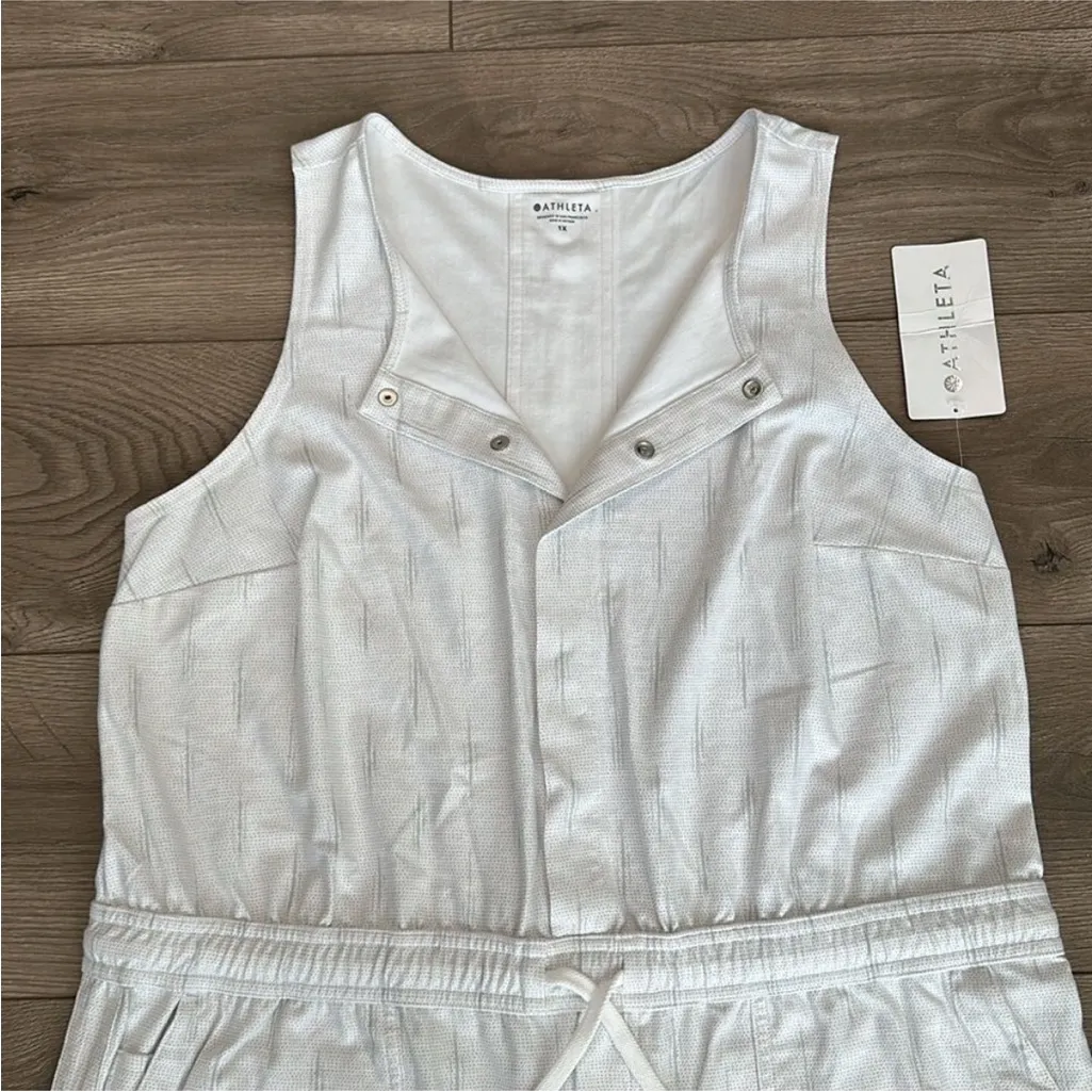 Athleta Farallon Romper Shorts Sleeveless White Printed Front Snap Size 1X - Image 4