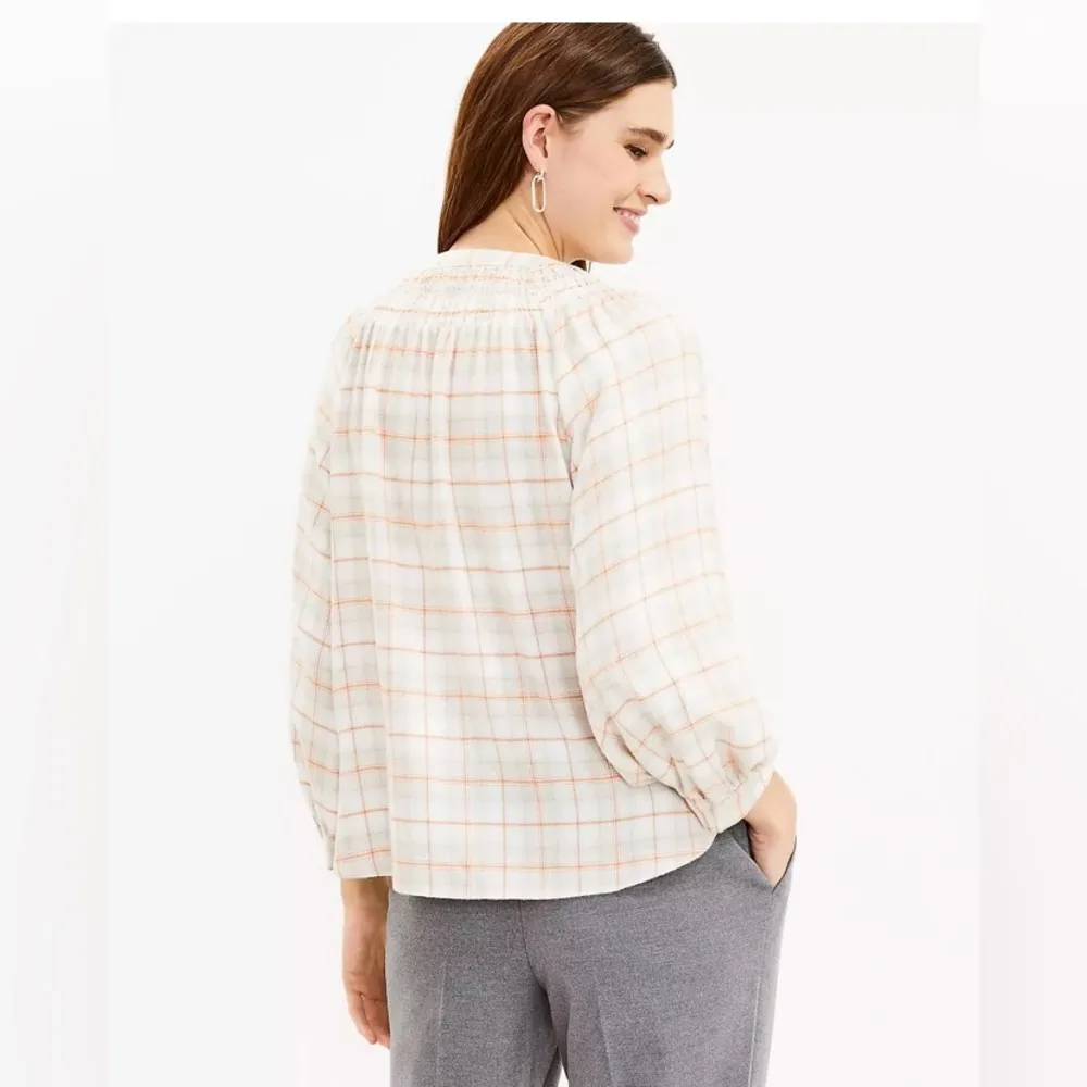 Loft Plaid Smocked Henley Blouse - Image 3
