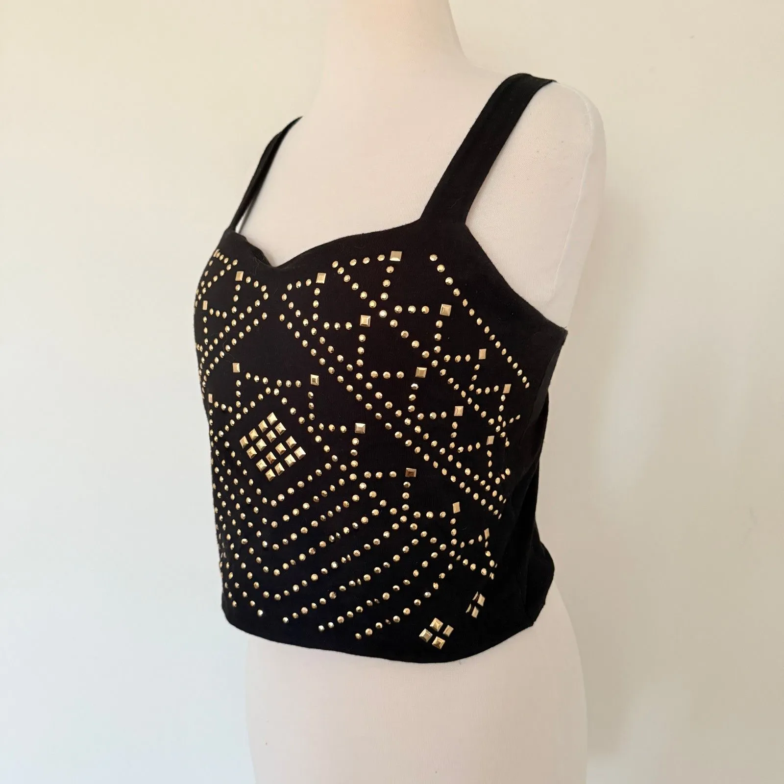 Bongo Vintage Y2K Black Cotton Spandex Studded Edgy Streetwear Crop Top Sz L - Image 4