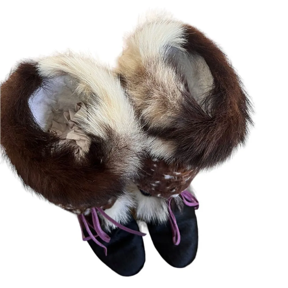 TECNICA Goat Fur Winter Boots Italy Leather Wedge Women 37/5 Black - Image 4