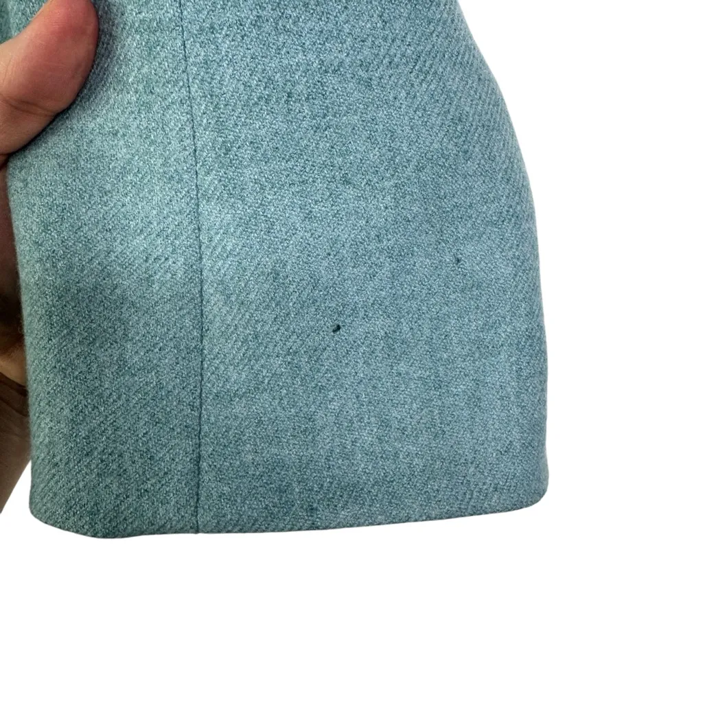Akris Punto Sumptuous Aqua Jacket 100% Wool Light Blue Hook & Eye Flaws US 12 - Image 5