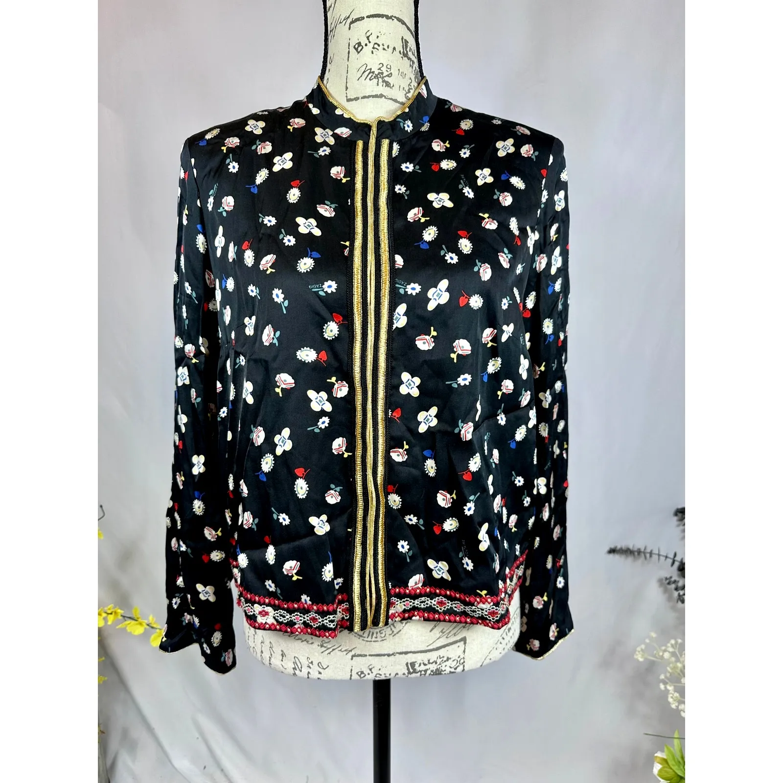 Zadig & Voltaire Vendrix Floral-Print Open-Front Jacket 38 (M) Black Multi - Image 5