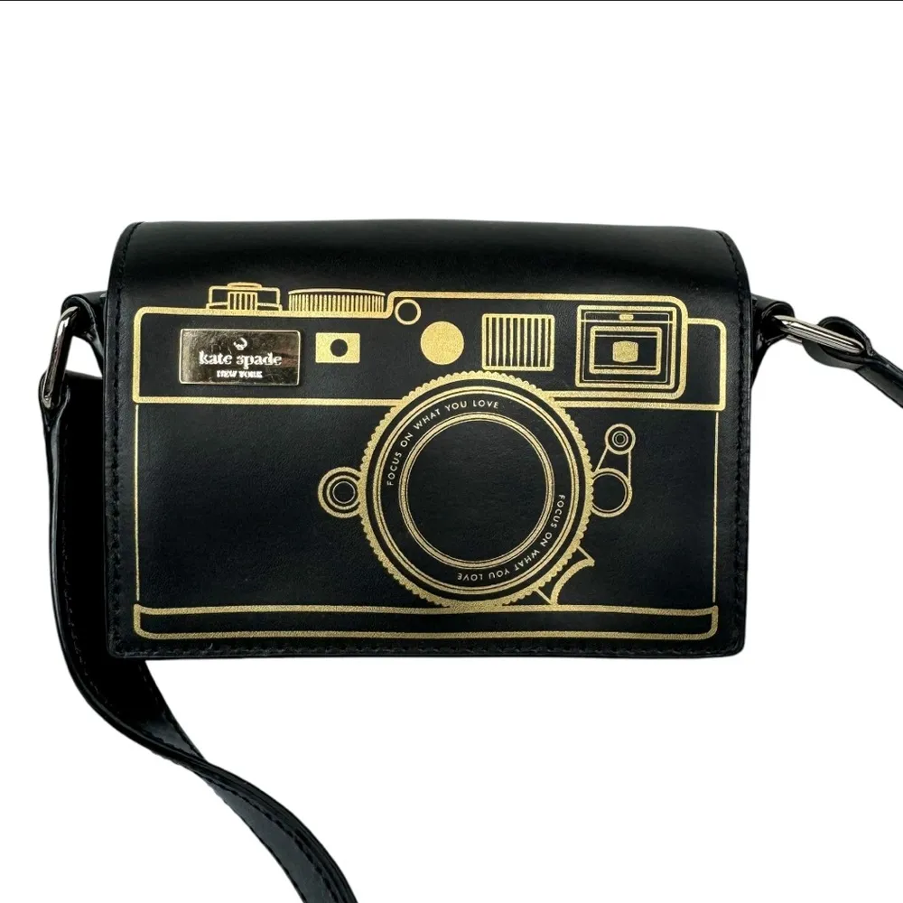 Kate Spade Lemon Street Gwen Camera Bag Black Gold Crossbody Collector - Image 3