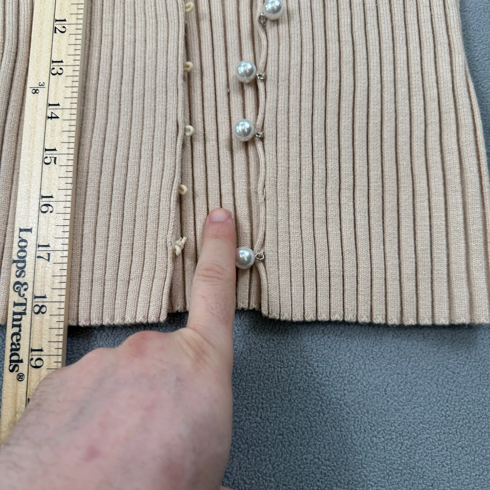 Princess Polly Ribbed Knit Cardigan S Pearl Buttons Fitted Long Sleeve Sweater - Image 4