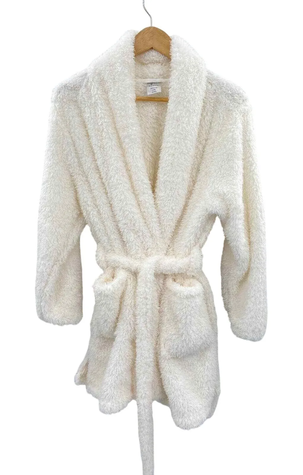 Natori Shag Eyelash Robe Womens Large XL White Polyester Belt Pockets Soft - Image 1