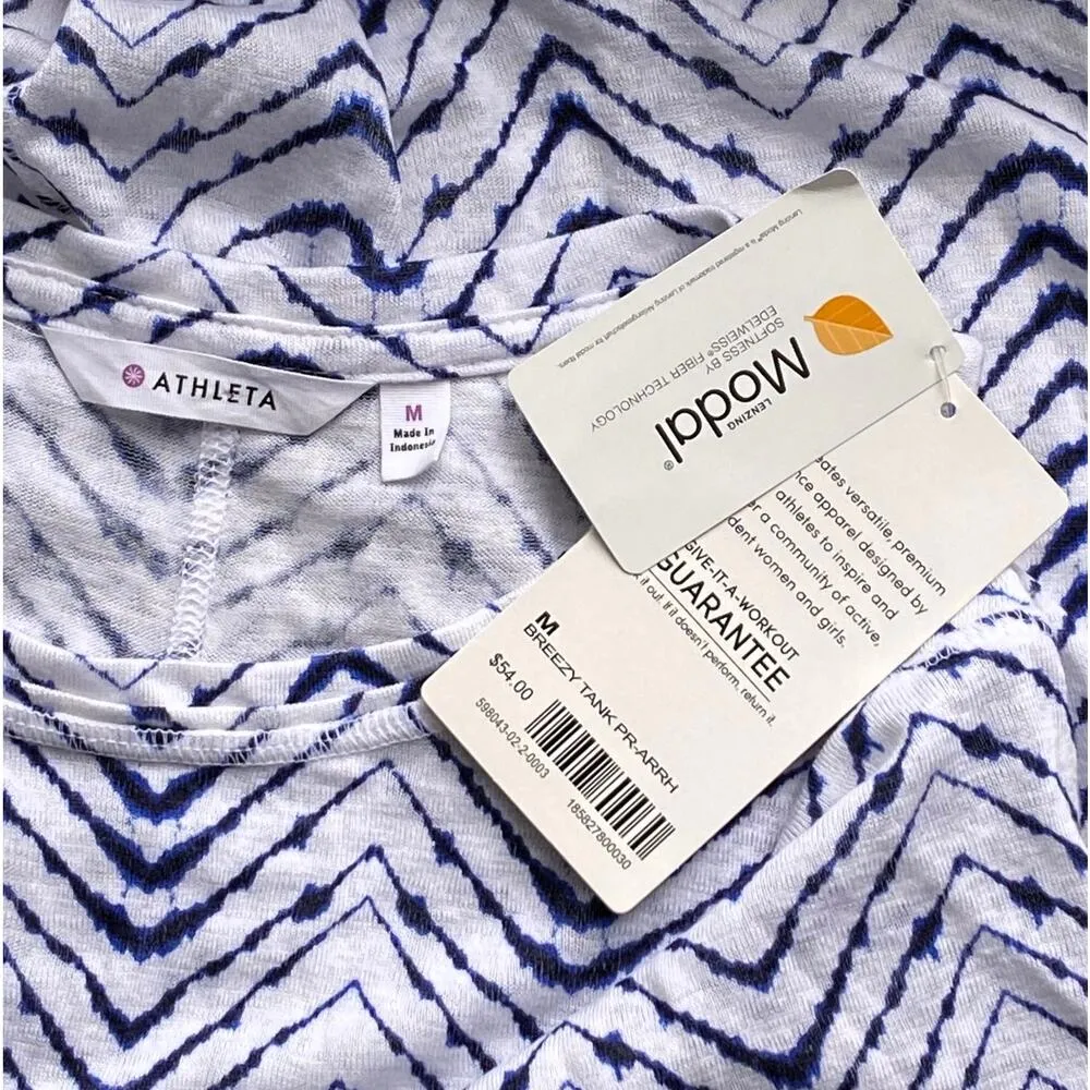 NWT- ATHLETA Blue & White Round Bottom Activewear Breezy Tank Top Women's MEDIUM - Image 5
