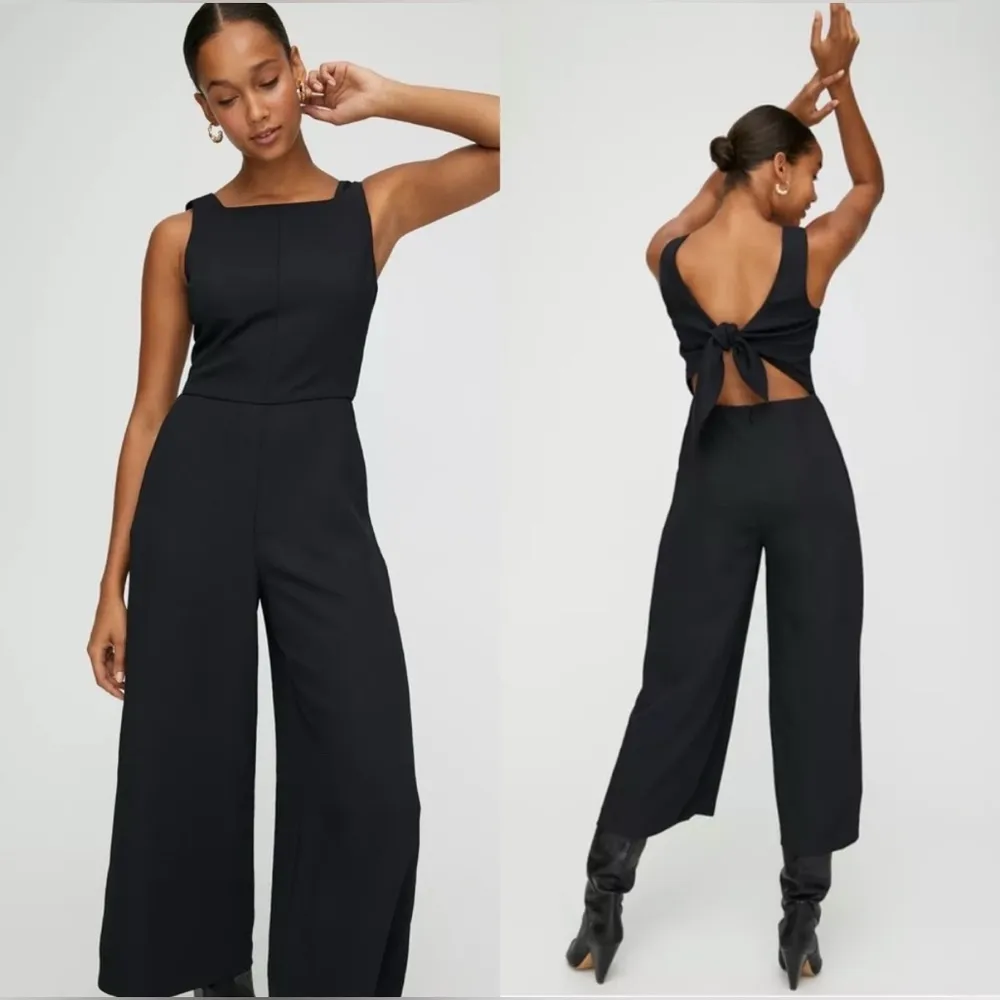 Aritzia Wilfred Ecoulement Jumpsuit Black Tie Cropped Wide Leg Size 0 Classic - Image 2