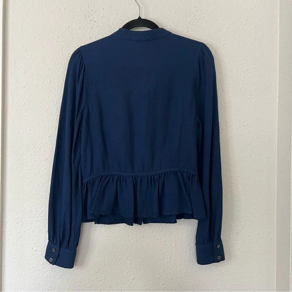 Current Air Navy Blue Button Up Peplum Shirt Blouse Size Medium - Image 2