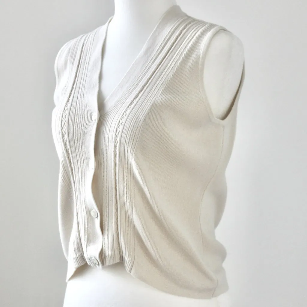 DKNY Vintage 90's Cream Off-White V-Neck Sleeveless Preppy Button Vest Small - Image 4