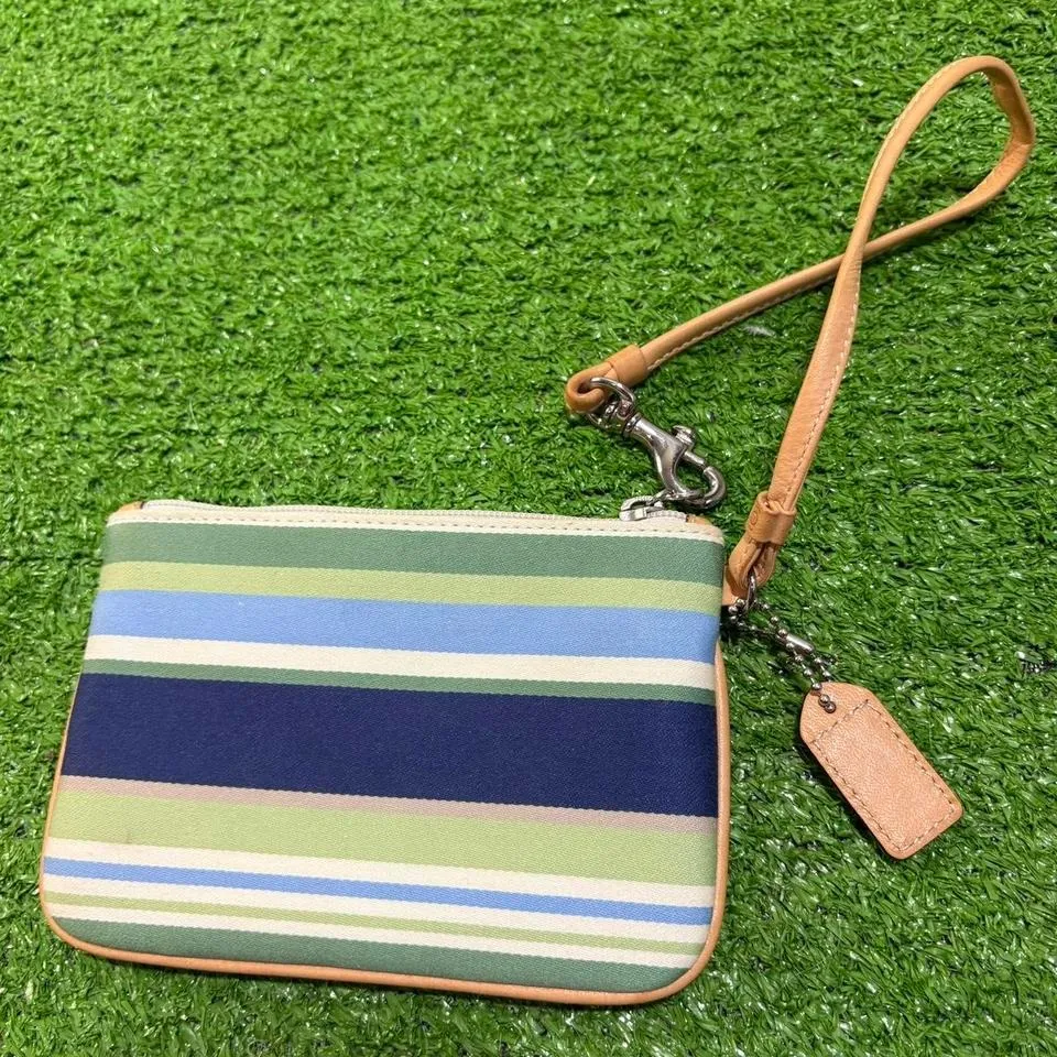 Coach Small Coin Wallet Purse Wristlet Mini Bag w/ Hang Tag Green/Blue - Image 3