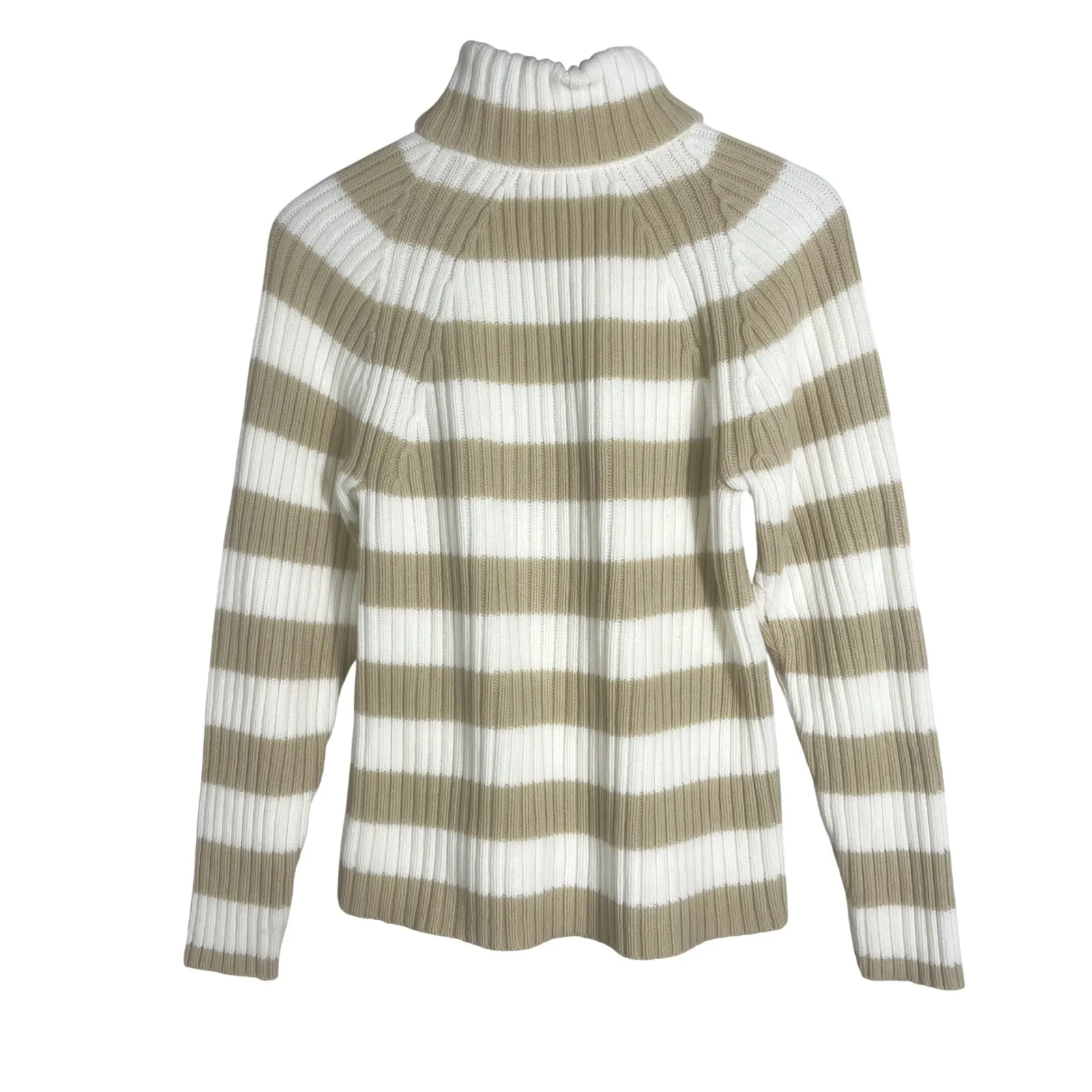 Vtg Eddie Bauer Ribbed Turtleneck Sweater Striped Cotton Blnd Beige White Tall M - Image 5