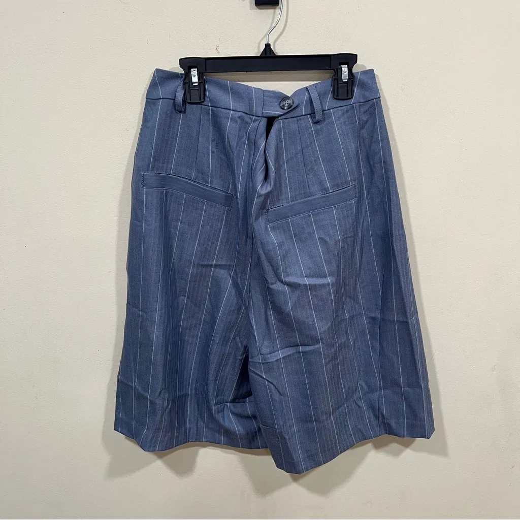 NWT FREE PEOPLE  Trouser Shorts Grey Blue Combo 4 Something About You Pinstripe - Image 9