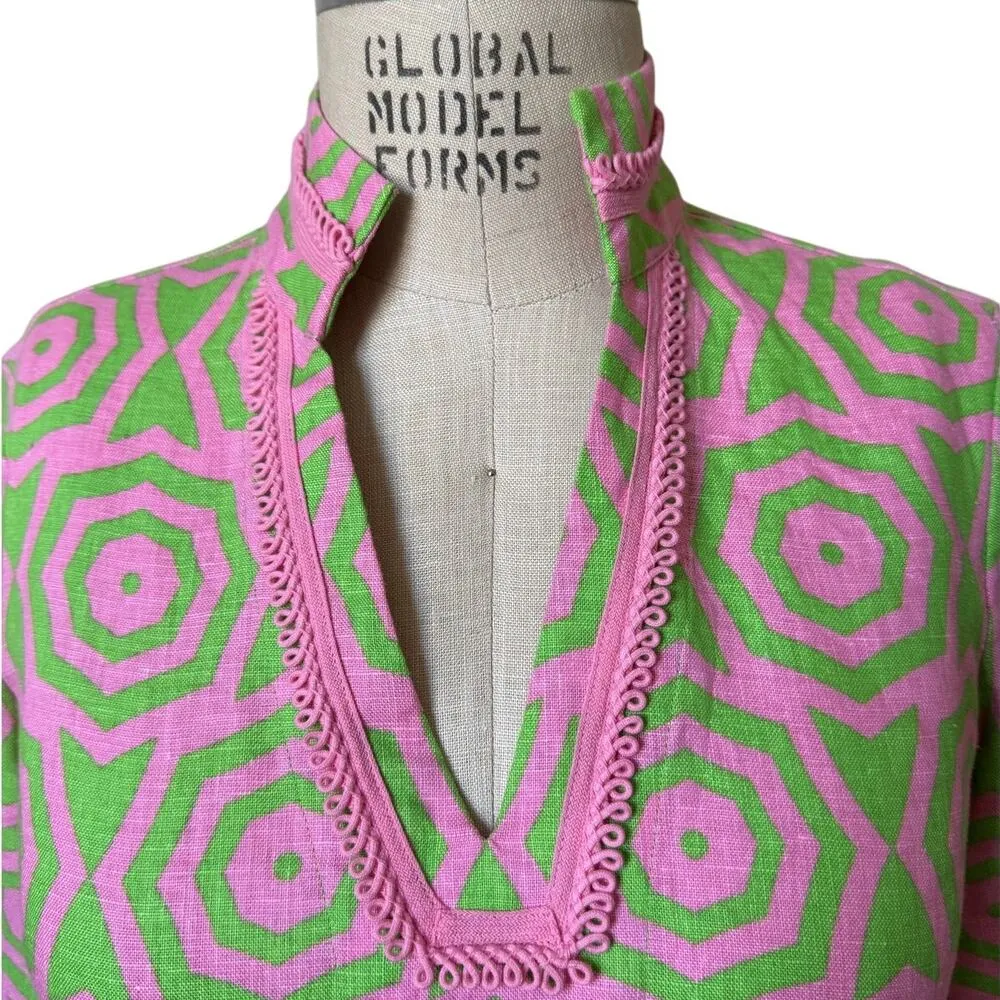 STS Sail to Sable 100% Linen Pink & Green Print Mini Dress Cover - Image 2