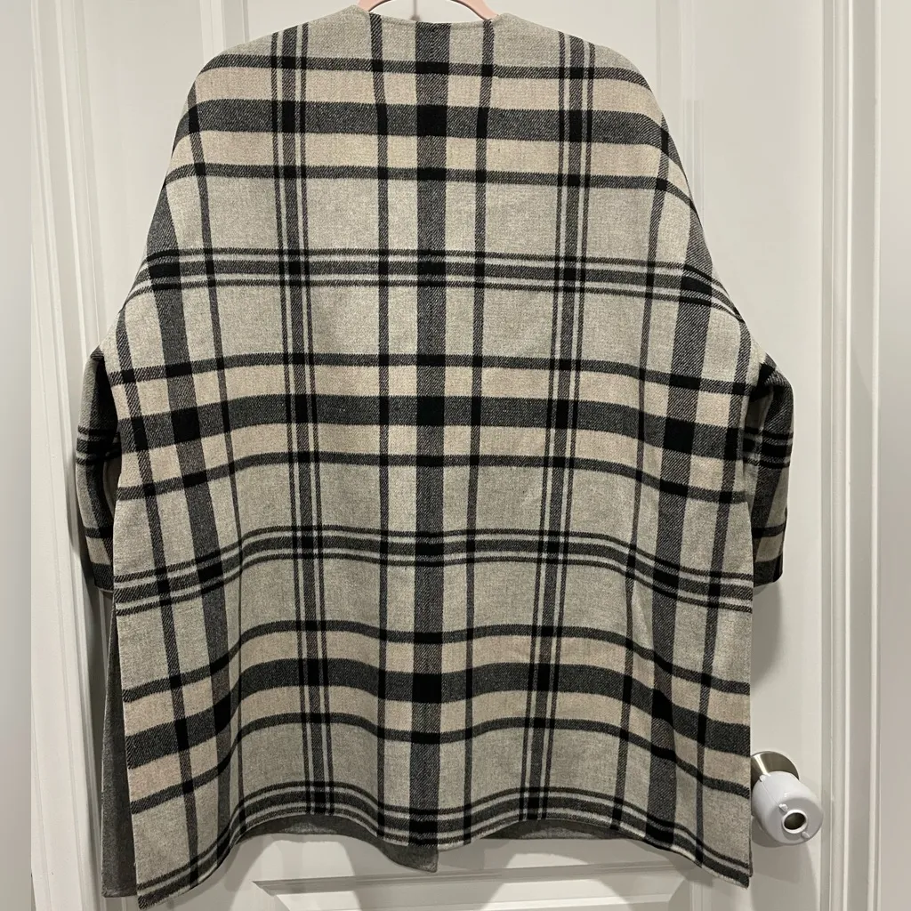 Rare MaxMara Weekend Reversible Checked Gray Black Cream Plaid Wool Coat Size S - Image 13