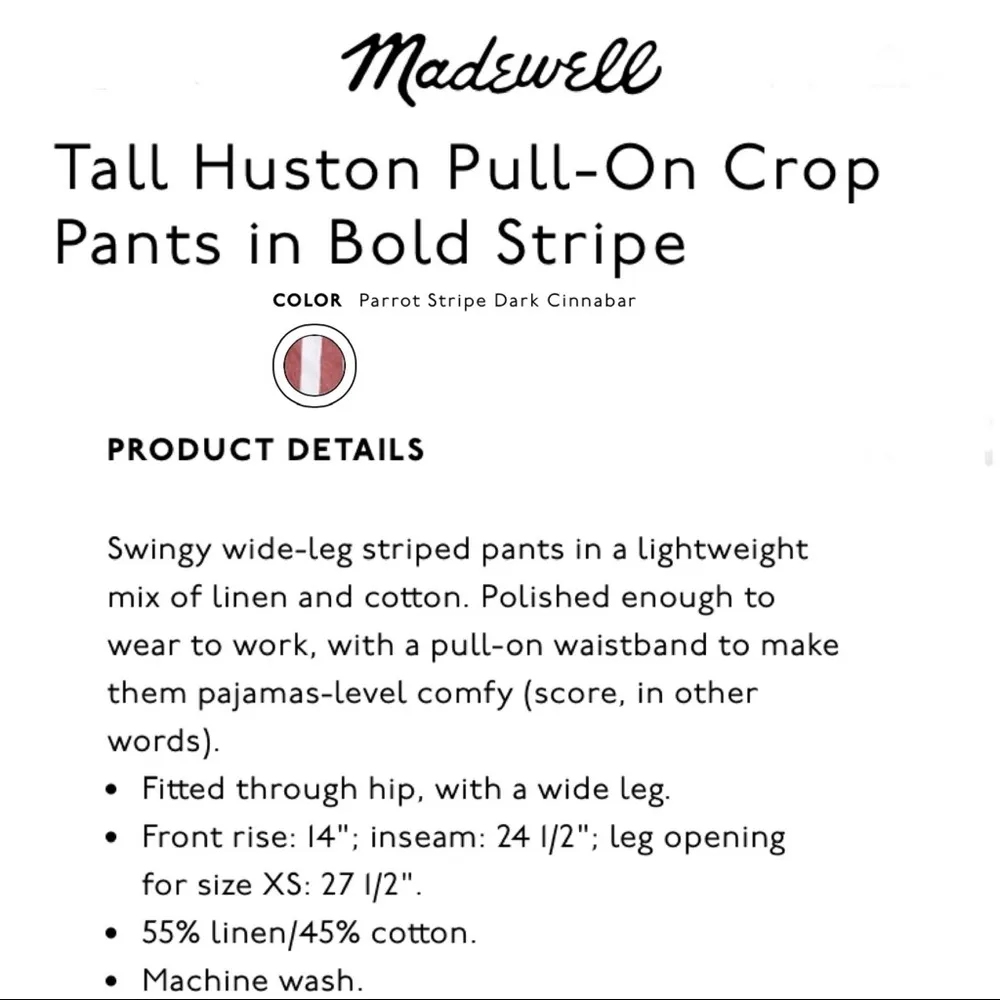 Madewell Huston Pull On Stripe Crop Pant M - Image 13