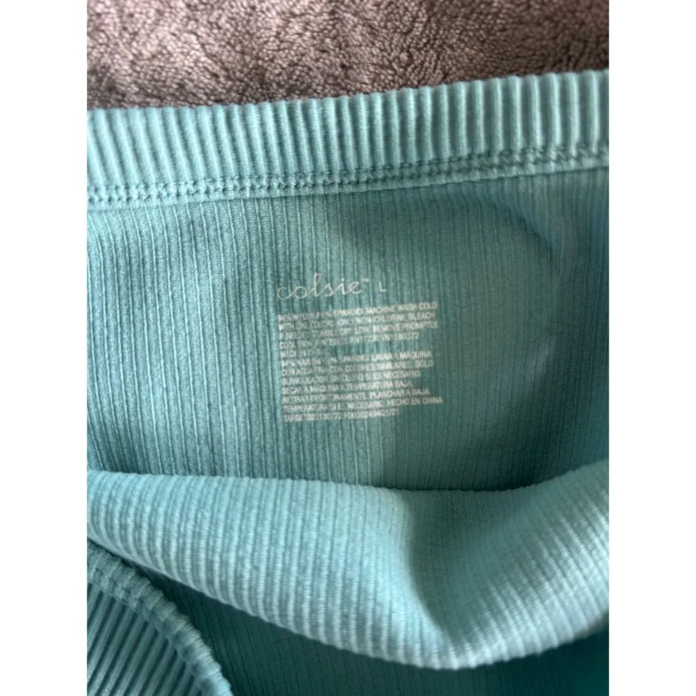 Blue Ribbed Crop Top - Large - Image 3