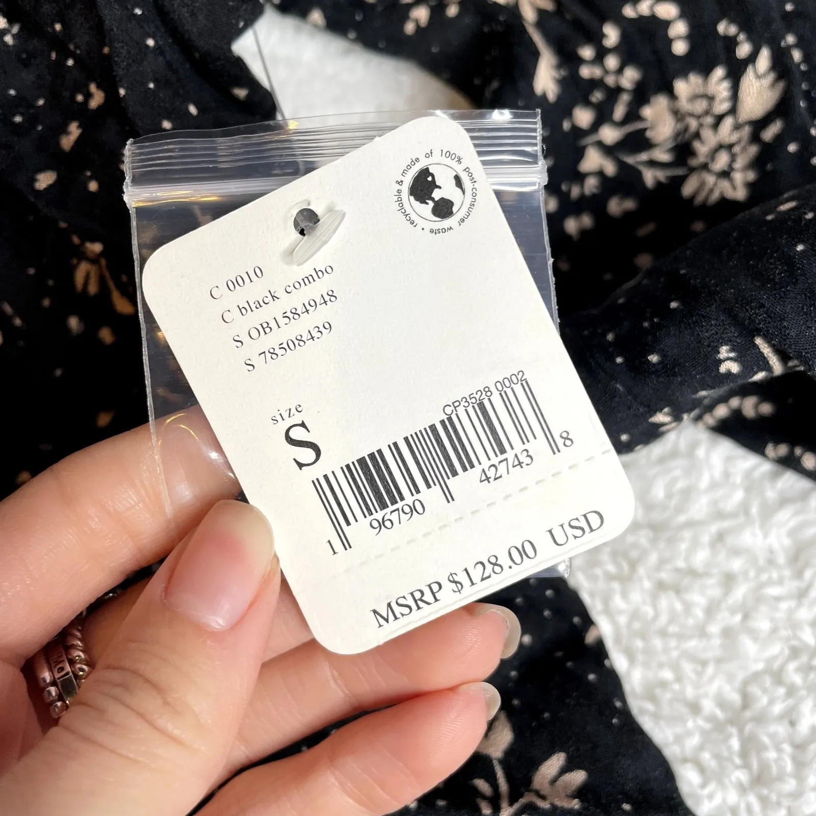 Free People Black Floral Print Long Sleeve‎ Square Neck Mini Dress Size S - Image 6