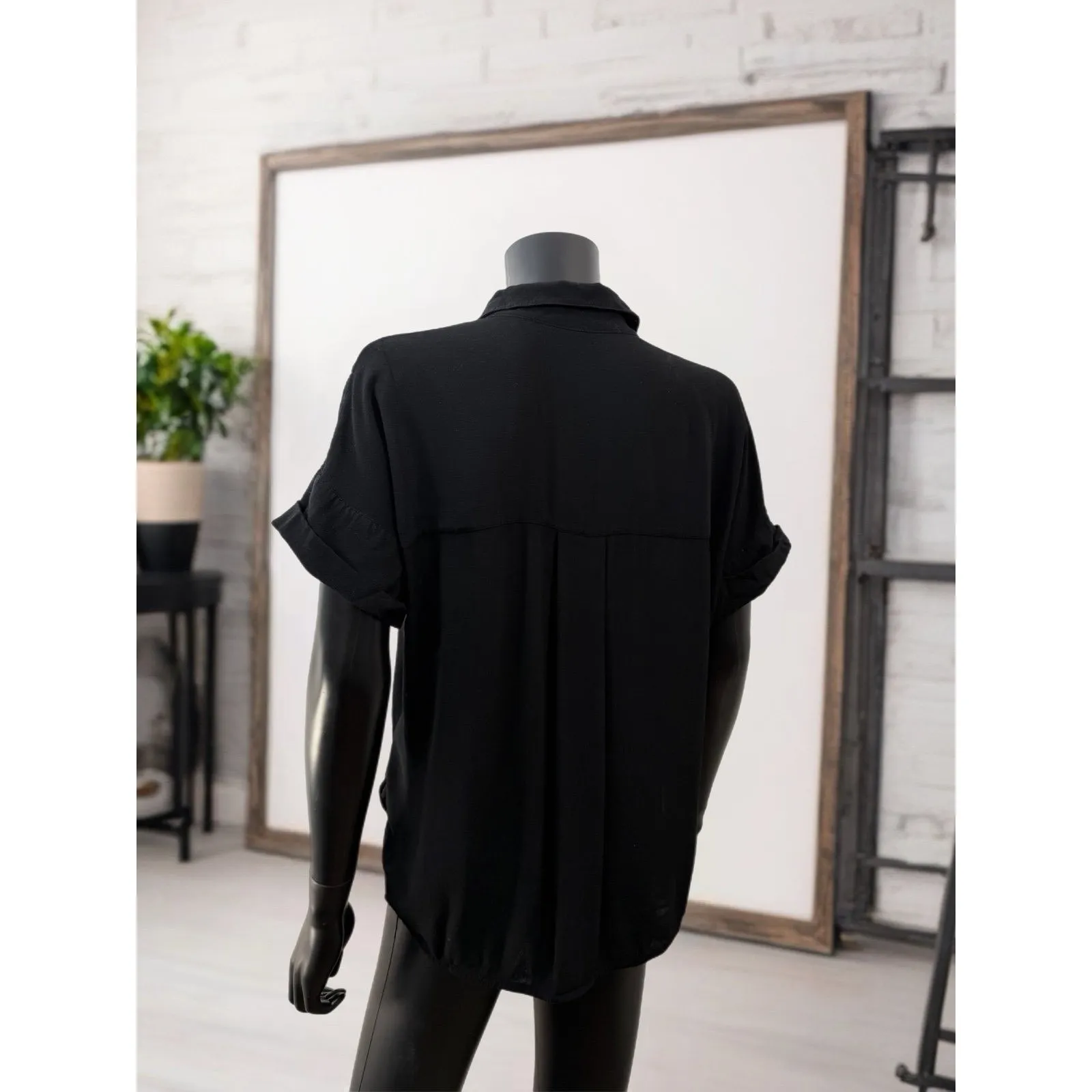 Madewell Black Short Sleeve Button Down Blouse Women's S Oversized Fit - Image 2