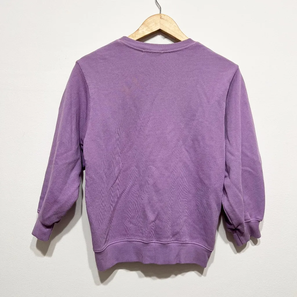 Agolde Thora Balloon Sleeve Cotton Terry Crew Neck Pullover Sweatshirt Purple XS - Image 4