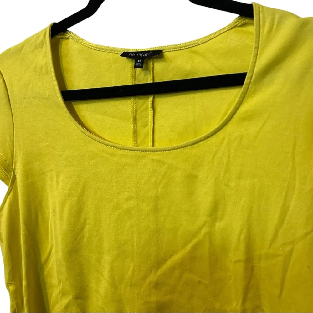 Lafayette Yellow Cap Sleeve Cotton/Elastane Satin Accent Back Stripe Sz Medium. - Image 3