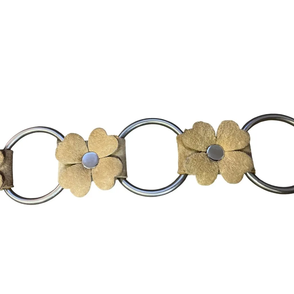 Retro Hippie Floral Suede Chain Belt Boho Festival Western Used Womens 38” - Image 6