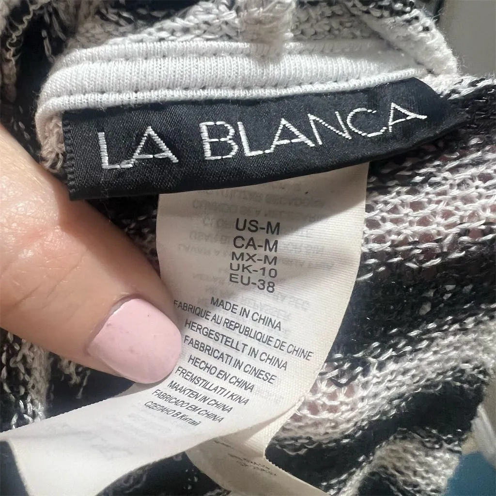 La Blanca Women's Hooded Striped Sweater Tunic V-Neck Long Sleeve Size M - Image 5