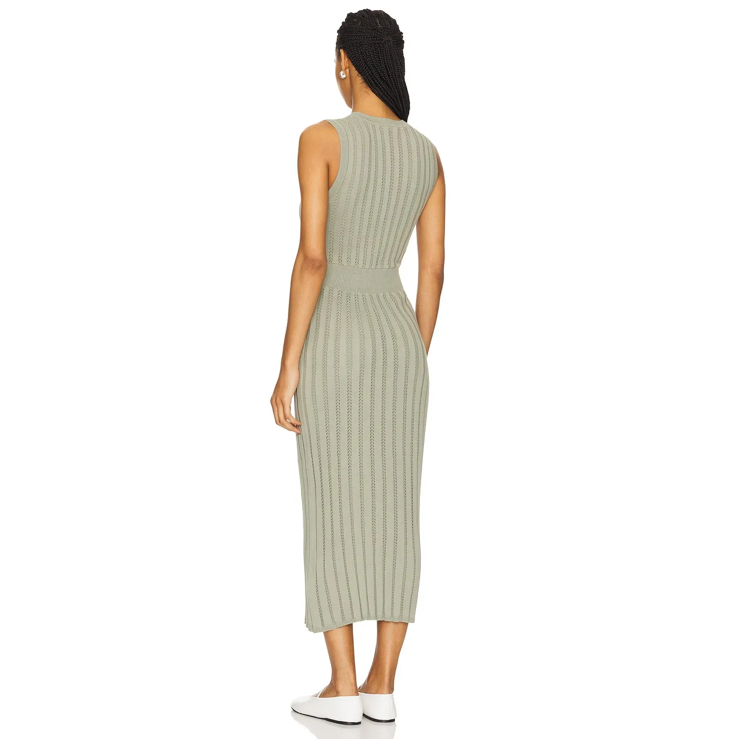 Varley Florian Knit Rib Jersey Perforated Dress in Seagrass Green Size Large - Image 2