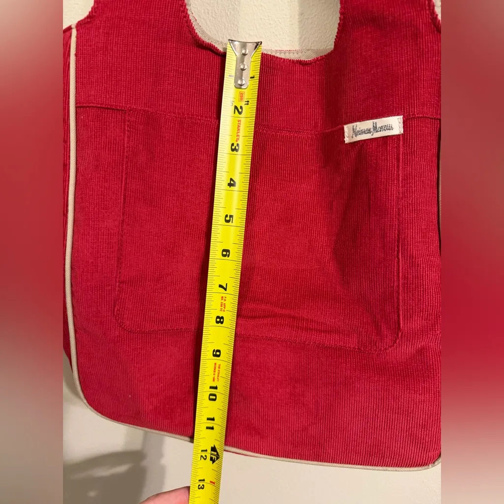 Neiman Marcus Vintage Red Corduroy Tote Bag Shoulder Carry Pocket - Image 5