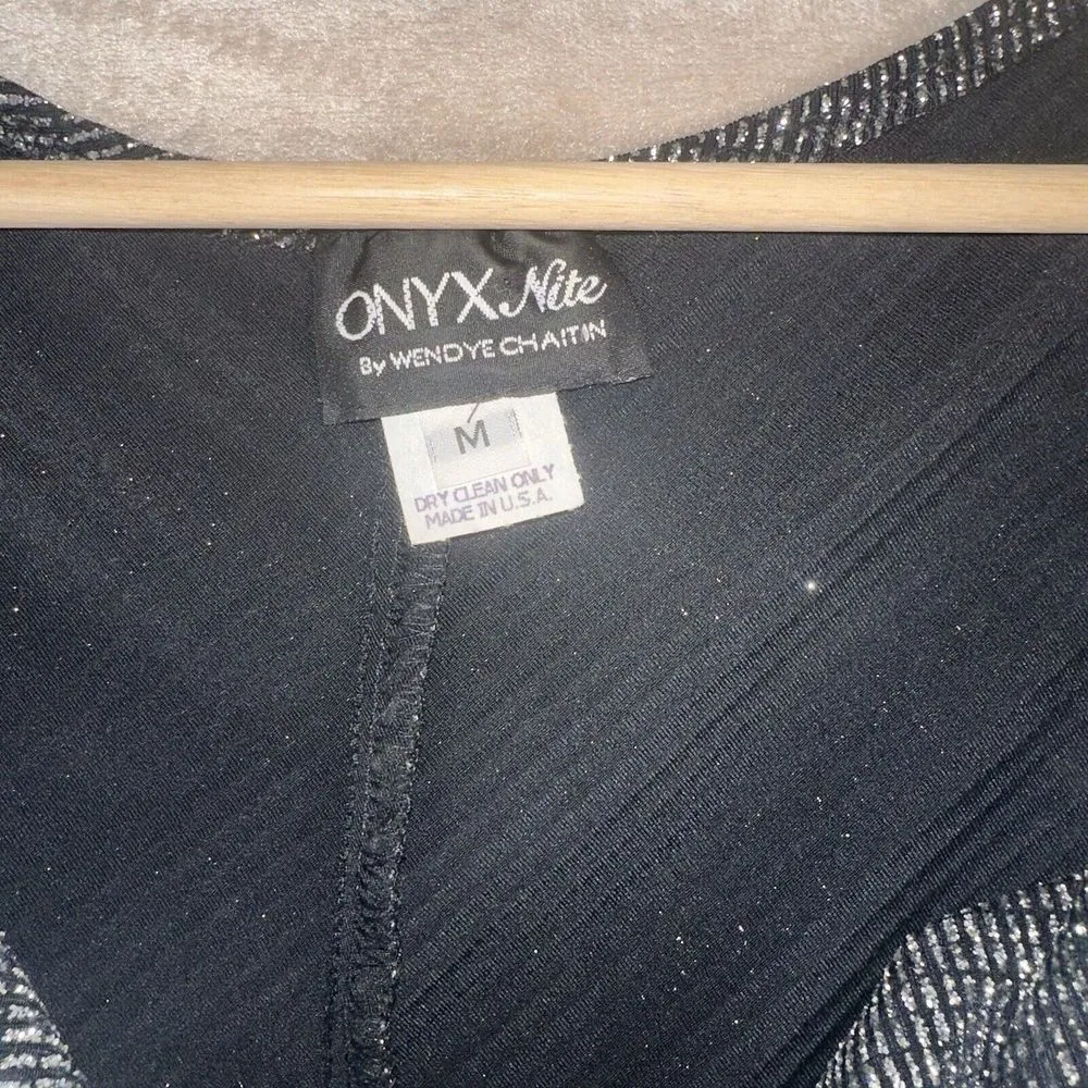 Vintage 90s ONYX Nite By Wendye Chaitin Black Cinch Rhinestone Glitter Top Sz M - Image 3