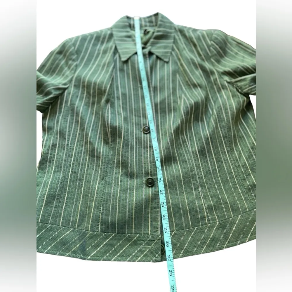Lafayette 148 Women's Green Striped linen blend Blazer skirt set Size 14 - Image 5
