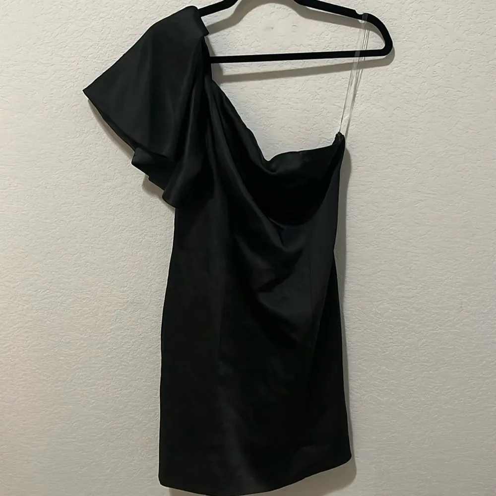 Free People x Fame and Partners Cara One-Shoulder Dress Black Ruffle, Size 6 - Image 2