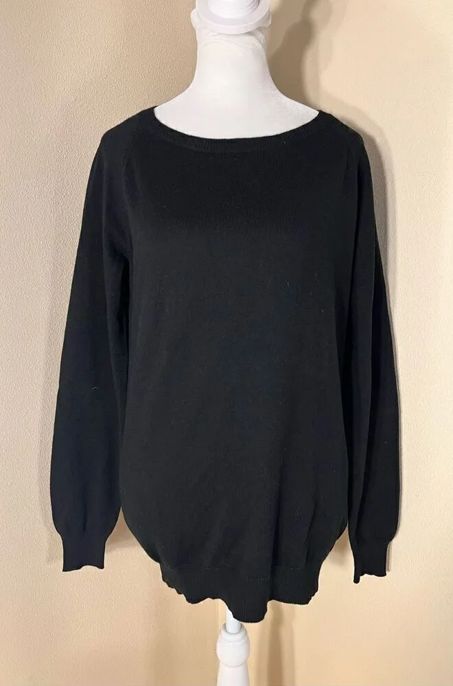 Market & Spruce Black Lightweight Sweater with Gray Elbow Patches Women's Medium - Image 1