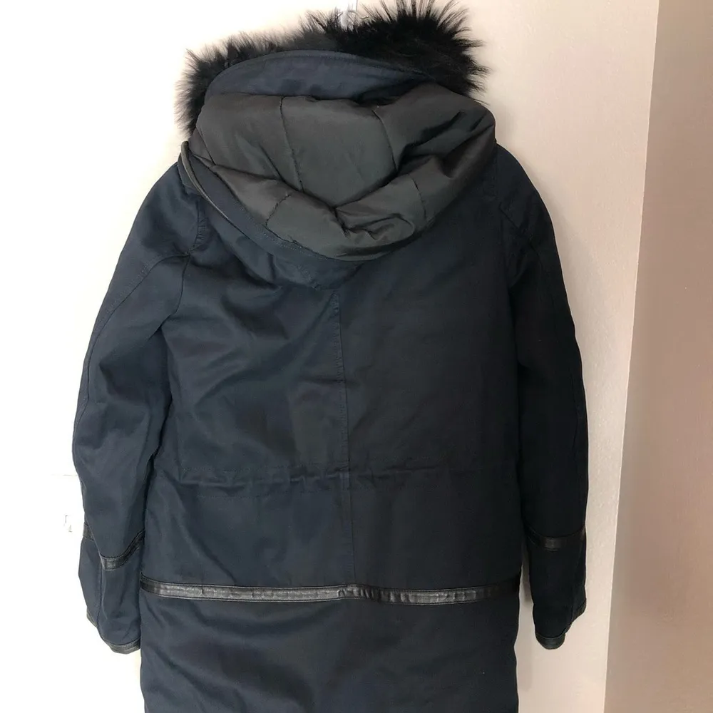 THE KOOPLES Raccoon Leather Navy Blue Parka XS - Image 13