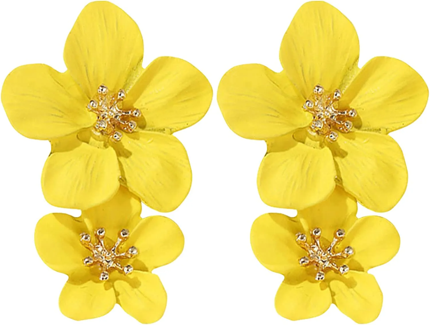 Yellow Women Boho Flower Earrings Fashion Statement,Drop Dangle Stud Earrings - Image 3