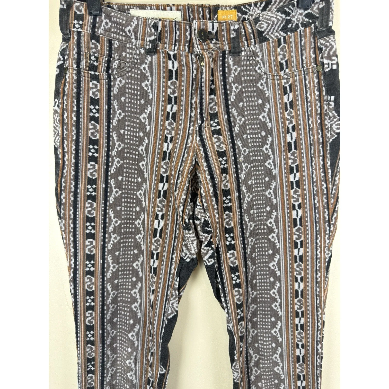 Pilcro Women’s Serif Corduroy Pants Size 27 Aztec Southwest Brown Black Stretch - Image 2
